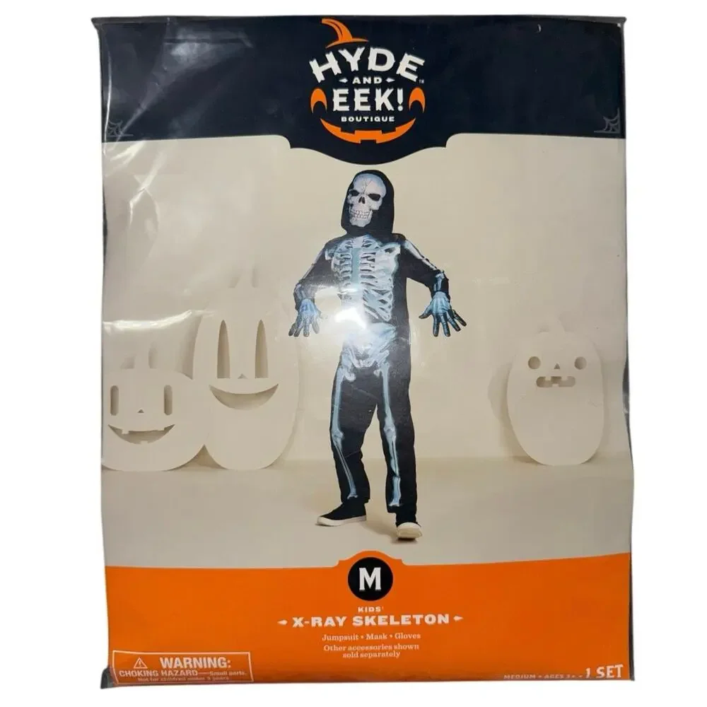 New Halloween Hyde & Eek! Kids X-Ray Skeleton Jumpsuit Costume Size Medium boys